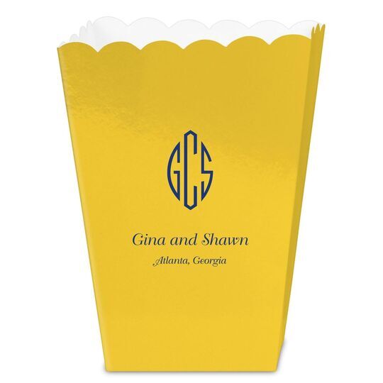 Shaped Oval Monogram with Text Mini Popcorn Boxes